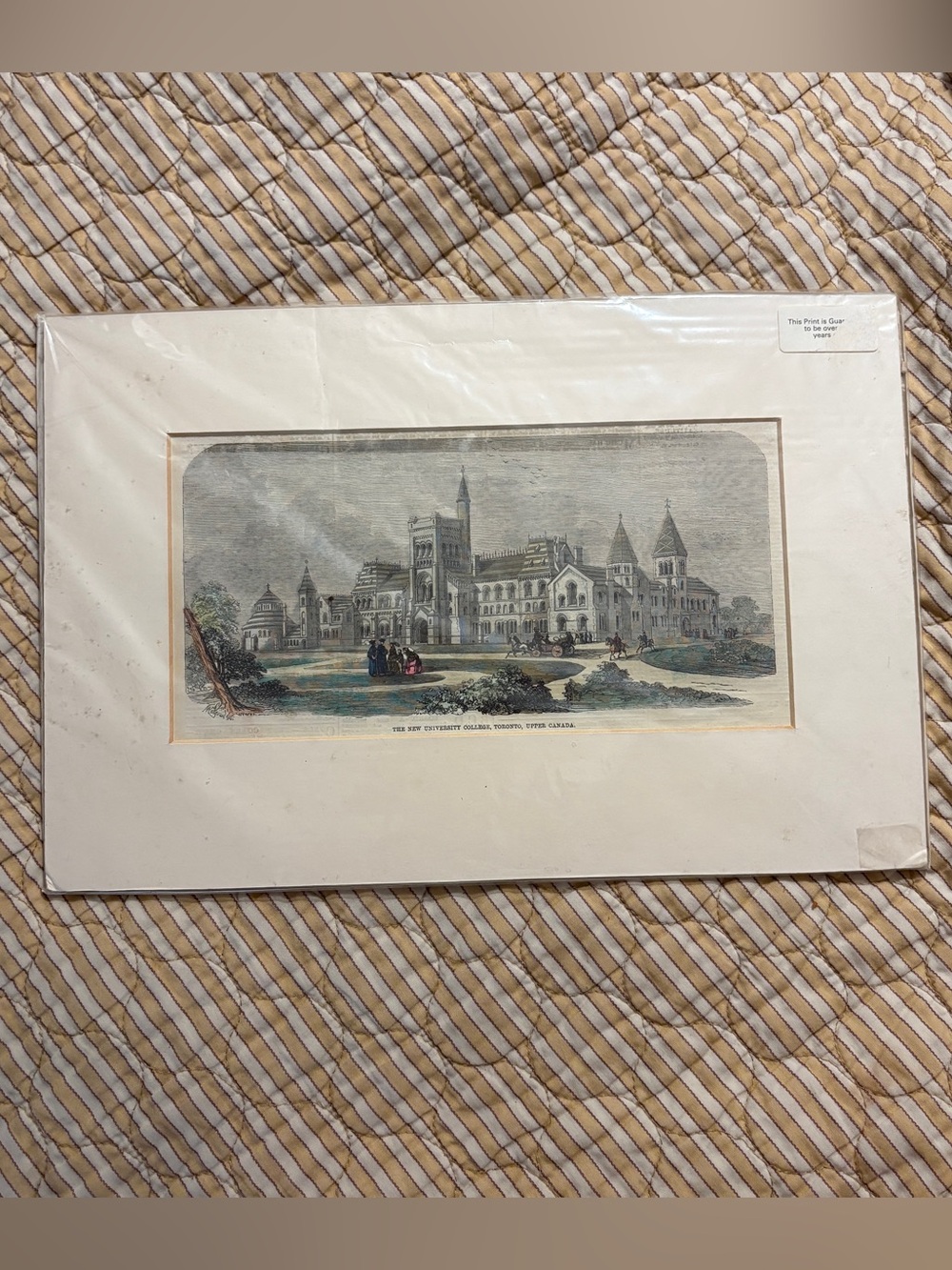 Antique 1859 Colour Matted Print of University of Toronto - Upper Canada History